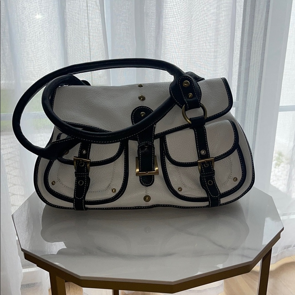 Stylish White and Navy Women's Handbag
